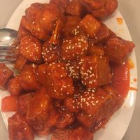 Pineapple delight (sweet and sour tofu) at Po Kong Vegetarian Restaurant in Vancouver