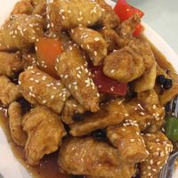 Crispy bean curd rolls in black bean sauce  at Po Kong Vegetarian Restaurant in Vancouver