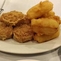 E10 Deep-fried Taro Rolls & Milk Combination at Po Kong Vegetarian Restaurant in Vancouver
