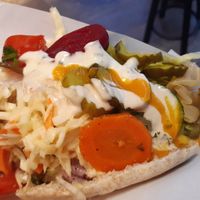 Mushroom schwarma with lots of salad! at Maoz - Damrak in Amsterdam