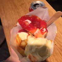 Fries with vegan mayo and ketchup  at Maoz - Damrak in Amsterdam