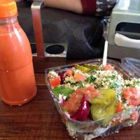 Maoz Falafel @ Damrak, Amsterdam - Salad box & carrot juice at Maoz - Damrak in Amsterdam