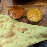Naan and dahl, soy tikka at Shama Vegetarian Indian Restaurant in Osaka