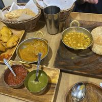 Pakoras, koftas, chana masala and bhature/puri   at Shama Vegetarian Indian Restaurant in Osaka