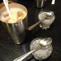 Vegan dessert and soy chai at Shama Vegetarian Indian Restaurant in Osaka