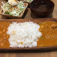 Rice with currys at Shama Vegetarian Indian Restaurant in Osaka