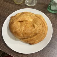 Vegan chicken, cheese & caramelised onion pastry   at CroisSants in Barcelona