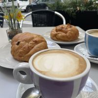 Coffee soy milk  at CroisSants in Barcelona