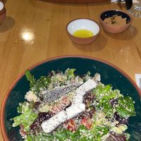 salad with home made vegan cheese and a soy bueger  at Sisters' Plant Based in Goreme