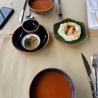 Hummus and tomato soup   at Sisters' Plant Based in Goreme