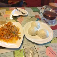 Salad and bao zi dumplings at Nalan Tuo - 娜兰陀素食馆 in Xining
