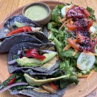 Vegan quesadillas + extra vegetables  at Trigo Verde in Oaxaca