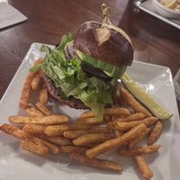 Beyond Death Burger w/ pretzel bun  at North Coast Brewing Co in Fort Bragg