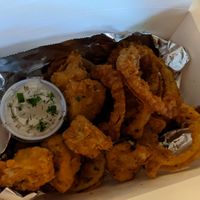 Cauliflower wings and onion rings at Fry Like An Eagle in Chicago