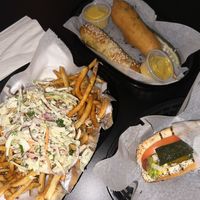 (Clockwise) Buffalo Fries, Pretzel Dog, Corndog,  Chicago Char Dog  at Fry Like An Eagle in Chicago