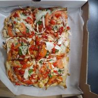 Deep dish pizza with vegan cheese. Yum! at Primoz Pizzeria in Mentor