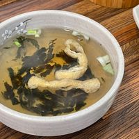 Side soup for 비빔국수. Also vegan  at Daom Noodle 다옴국수 in Seoul