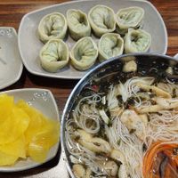 Vegan dumplings and traditional noodles. at Daom Noodle 다옴국수 in Seoul