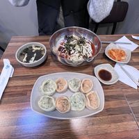 Vegetable mandu and spicy nudles  at Daom Noodle 다옴국수 in Seoul