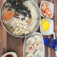 Soup had seaweed, carrots and (bread?) with noodles and sesame seeds. Seemed to be flavored with Miso and soy sauce. at Daom Noodle 다옴국수 in Seoul