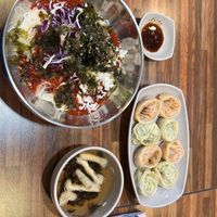 Spicy mixed noodles with dumplings vegan   at Daom Noodle 다옴국수 in Seoul