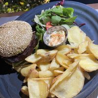 Homemade beetroot-quinoa Burger! Absolutely amazing! at Cafe Central in Ayia Napa