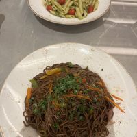 Teriyaki noodle and pesto penne  at Cafe Central in Ayia Napa