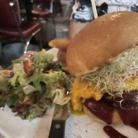 BBQ “beef” burger (added vegan cheese) - also massive   at Veggie4Love in Hong Kong Island