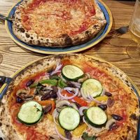 Vegan margherita and vegan vegetables pizza at Lombardi's in Chesterfield