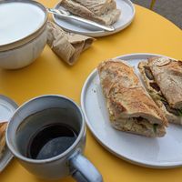 Coffee and sandwich at Taylor's Cafe in Brussels