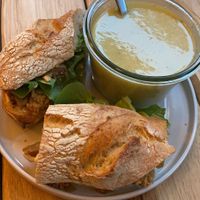 Tofu/mushroom sandwich and potato/leek soup    at Taylor's Cafe in Brussels