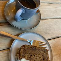 Americano and carrot cake  at Taylor's Cafe in Brussels
