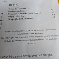 Beer menu (French) at Taylor's Cafe in Brussels
