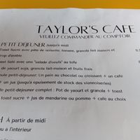 Breakfast menu at Taylor's Cafe in Brussels