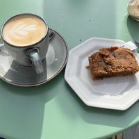 Cappuccino with blondie brownie  at Taylor's Cafe in Brussels