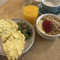 Formule petit-déjeuner complet, Black sesame latte, Mandarine juice 28€
  at Taylor's Cafe in Brussels