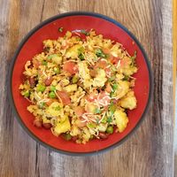 Rice, potatoes, peas and peanuts with Indian spices at The Hungry Yogi  in Scionzier