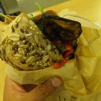 Sad hummus eggplant sandwich at Paul  in Lisbon