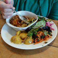 Sweet potato bake with salad at Riverside Cafe in Newcastle Emlyn