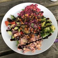 Hummus veg and chickpea salad  at Riverside Cafe in Newcastle Emlyn