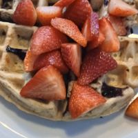 Waffle with blueberries and strawberries. at Common Cup in Amity