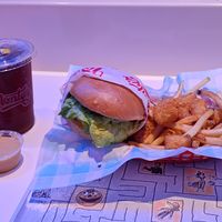Double montys good burger, 50/50 fries, iced tea at Monty's Good Burger - Culver City in Culver City
