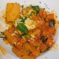 Paccheri con melanzane at Ca' di Ferae Osteria dal 1939 in Sestri Levante