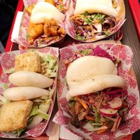 Assortment of vegan baos, including tofu, jackfruit, popcorn cauliflower and mushrooms at BaoBun - Aungier Street in Dublin