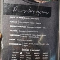 Cardápio de opções veganas doces at Don Diovani in Balneario Picarras