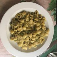 Pasta con salsa de guisantes (vegana) at Vegetariano El Calafate in Malaga