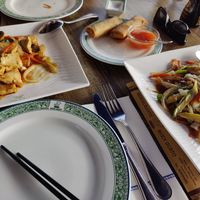 Tofu, stir fried vegetables and vegetable spring rolls at Buen Gusto in Lanzarote