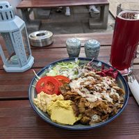 Vegan Döner Kebab and Hibiscus-Pomegranate Iced Tea. at Gaia Kitchen in Vienna