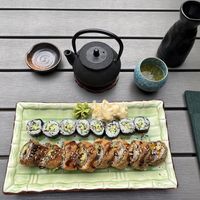 Vegan Hotroll, Cucumber Maki and Green Tea with Strawberry  at Sushi Date? in Kaunas
