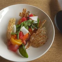 Starter: Tomato watermelon salad with sesame at Hotel Seegarten in Sundern